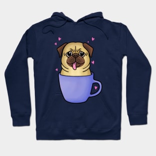 Cartoon Pug in A Blue Mug Hoodie